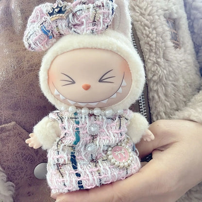 Doll Clothes Outfit Accessories Labubu Clothes Designer Black and White Plaid Dress Set DIY Mini Dolls Clothing Girl Gift