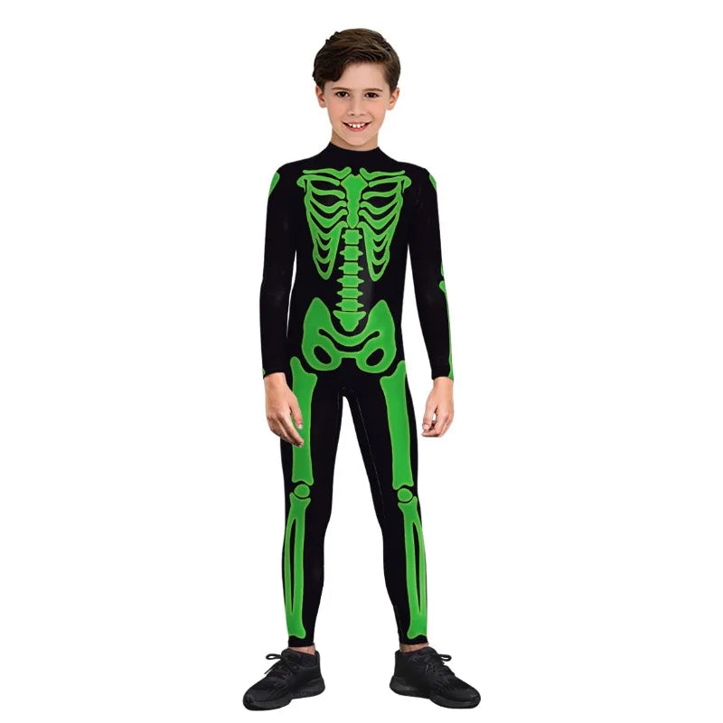 Kids Halloween Cosplay Scary Costume Zombies Skeleton Print Jumpsuit Boys Girls Zentai Suit Child Carnival Party Birthday Gifts