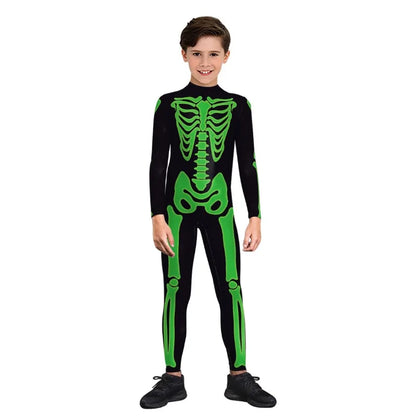 Kids Halloween Cosplay Scary Costume Zombies Skeleton Print Jumpsuit Boys Girls Zentai Suit Child Carnival Party Birthday Gifts