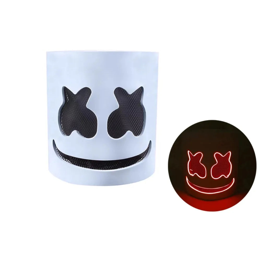 Party Decor LED Halloween Luminous Head Cover Neon Glowing DJ Marshmallow Mask Universal Plastic Cosplay Headgear Party