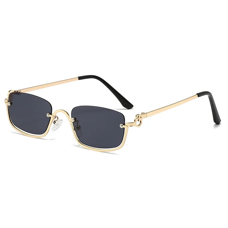 Fashion Small Square Women's Sunglasses Luxury Brand Metal Half Frame Sunglasses Woman Trend 2024 Vintage Black Pink Shades