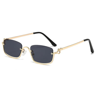 Fashion Small Square Women's Sunglasses Luxury Brand Metal Half Frame Sunglasses Woman Trend 2024 Vintage Black Pink Shades