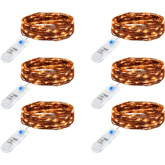 6 Pack Orange Fairy Lights Battery Operated With Timer - 7ft 20 LED Waterproof Short Micro Firefly Lights for Halloween Decor,
