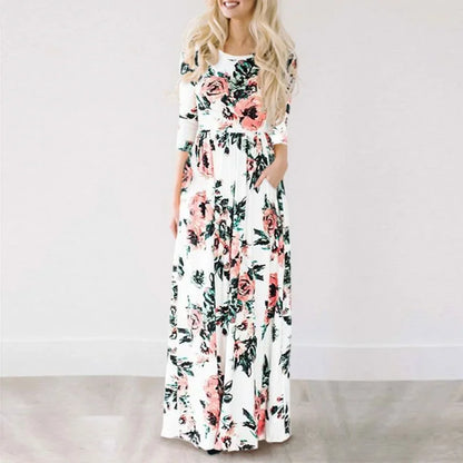Women Summer Floral Print Maxi Dress 2024 LOOSE White Boho Beach Dress Women Vintage Evening Party Long Dress Vestidos Female