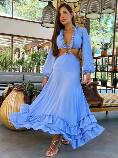 Solid Beach Dresses 2024 Women Deep v Neck Dress Beach Cover Ups Women Summer Bandage Beachwear Sexy Long Dress Female Clothing