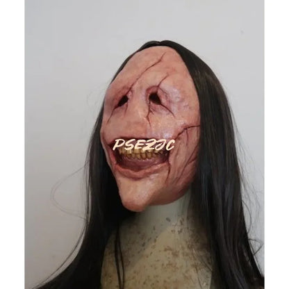 Halloween Horror Long Hair Devil Mask Red Face Devil Mask Toothed Devil Latex Long Hair Mask Theme Party