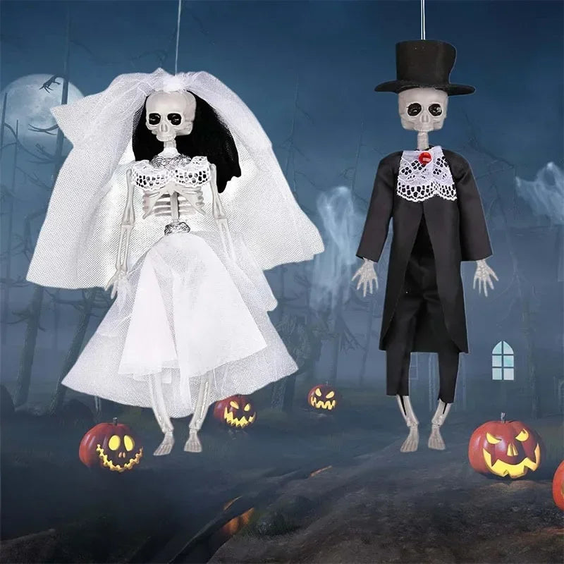 1-4pcs Halloween Skeleton Bride and Groom Hanging Decoration for Creepy Chamber Haunted House Outdoor Yard Party Props