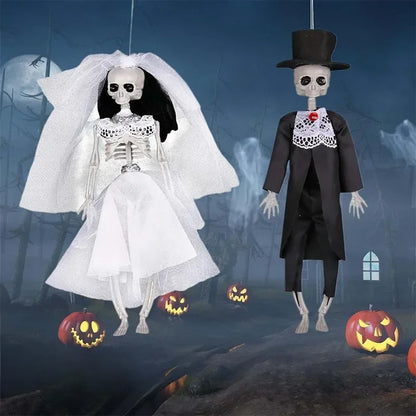 1-4pcs Halloween Skeleton Bride and Groom Hanging Decoration for Creepy Chamber Haunted House Outdoor Yard Party Props