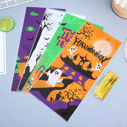 Halloween Gift Bag With Zip Ties Plasic Cartoon Pattern Festival Party Supplies Flat Two Color Schemes Mouth Candy Bag TMZ