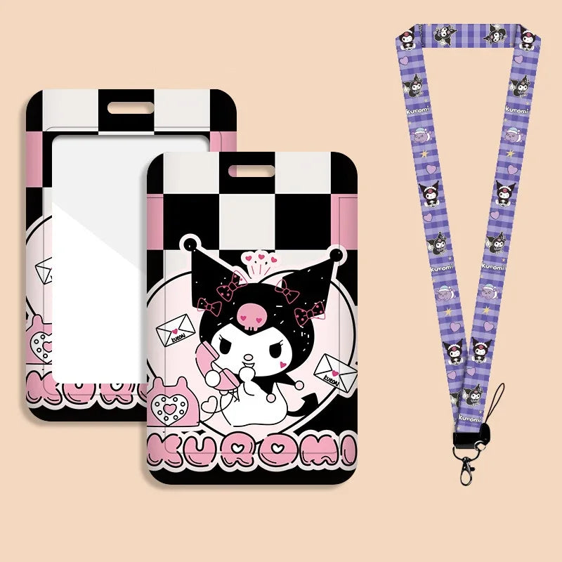 Cute Kuromi ID Badge Card Holder Lanyard Sanrio Girls Door Card Case Neck Strap Credit Card Holder Credentials Accessories Gift