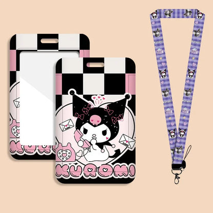 Cute Kuromi ID Badge Card Holder Lanyard Sanrio Girls Door Card Case Neck Strap Credit Card Holder Credentials Accessories Gift
