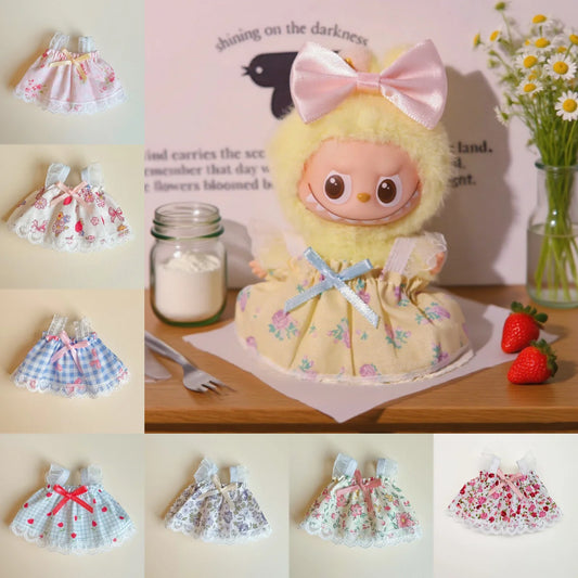 For Labubu 4.0 the Monsters Pin for Love Series Doll Clothes Mini Floral Skirt Dress for Mini Labubu Doll Clothes Accessories