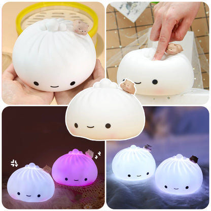 Cute Dumpling Night Light Dumpling Bun Lamp for Kids Rechargeable Silicone Nursery Lamp 7Colors Bedside Lamp for Bedroom Camping