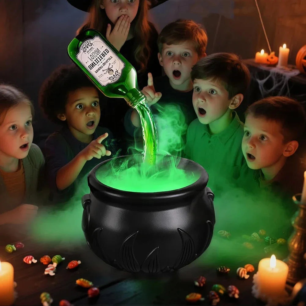 Halloween Cauldron Decor With Magic Floating Potion Bottles and Diffuser Skeleton Horror Party Home Bar Accessory DIY Prop