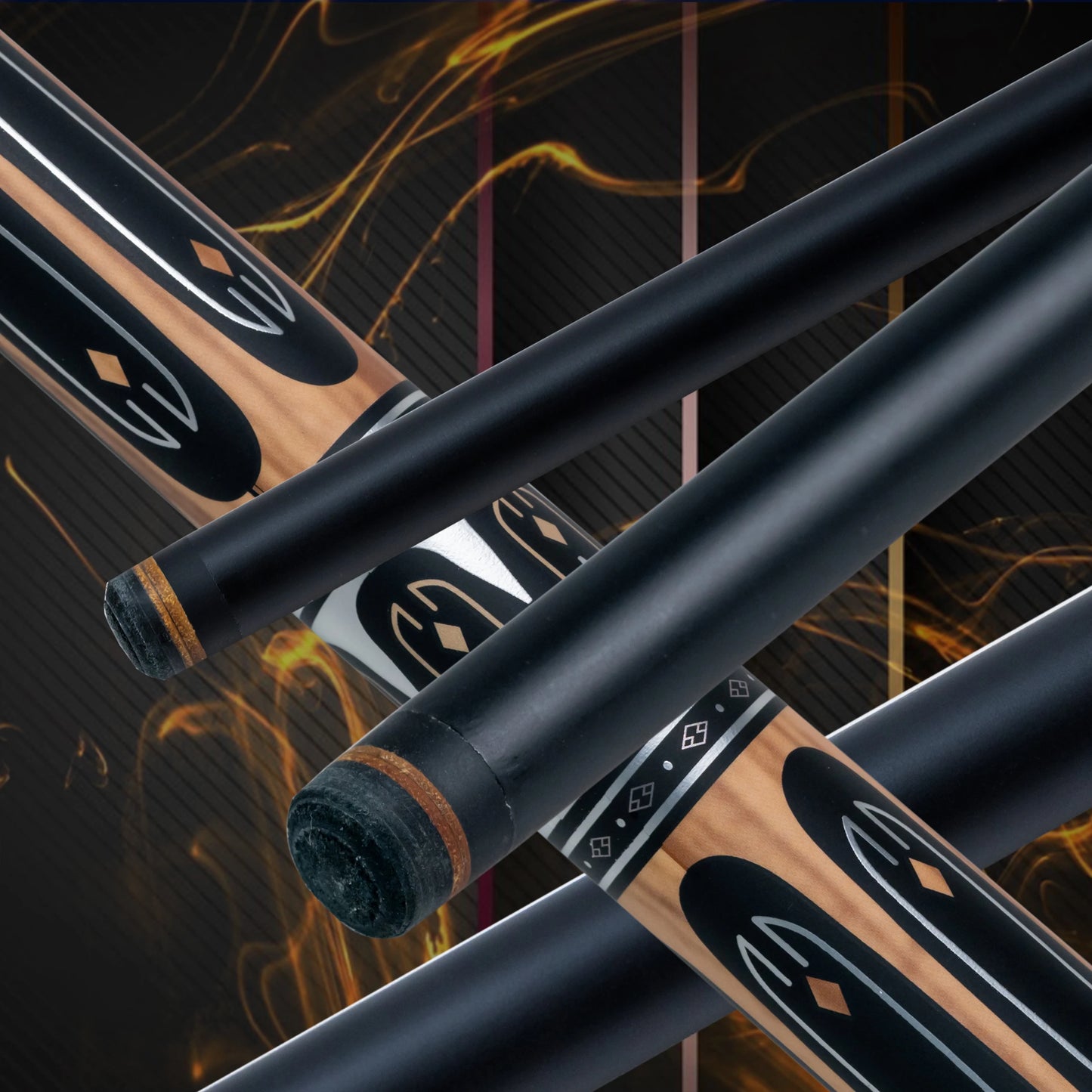 12.75mm High-Quality Multi-Layer Tip Black Tech Composite Carbon Fiber Glass Cue Stick With Dazzling Metal Patterns, Stainless S