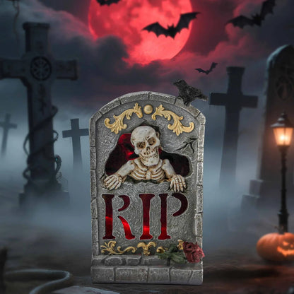 Halloween Tombstone Decoration With LED Lights Spooky Tombstone Statue Skeleton Ghost Skull Tombstone Miniature Figurines