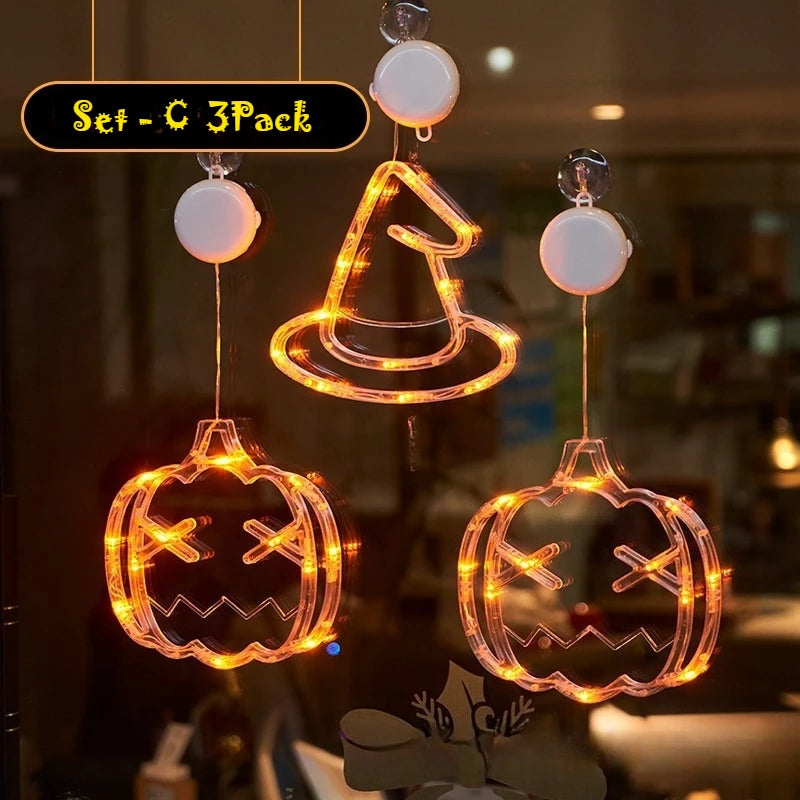 2025 Halloween LED Sucker Lamp Window Hanging Pumpkin Ghost Witch Hat Eye Ball Spider Decor for Home Party Scary Decorations