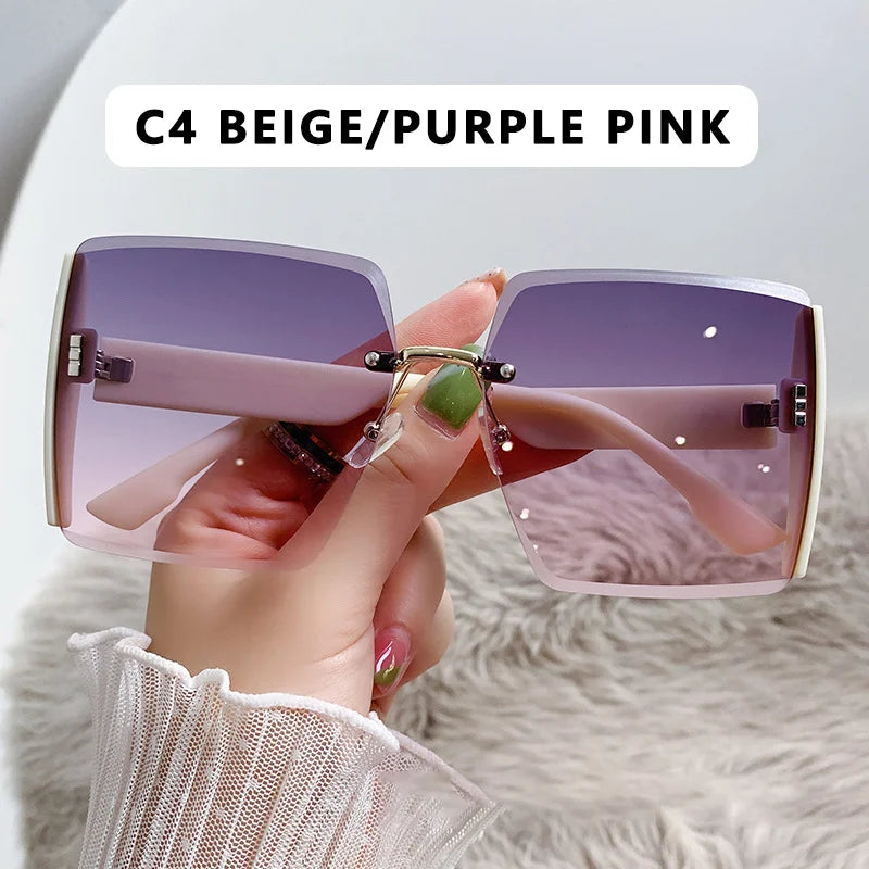 Vintage Square Sunglasses Woman Classic Retro Gradient Mirror Frameless Sun Glasses Female Fashion Rimless Oculos De Sol