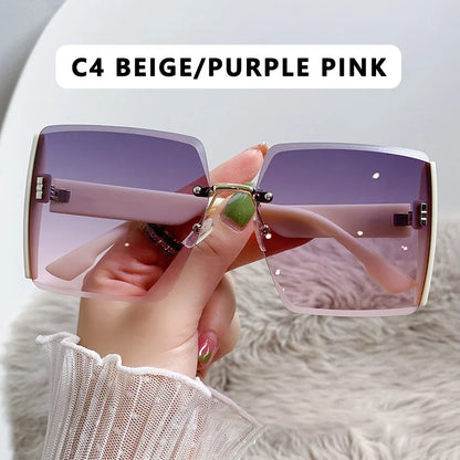 Vintage Square Sunglasses Woman Classic Retro Gradient Mirror Frameless Sun Glasses Female Fashion Rimless Oculos De Sol