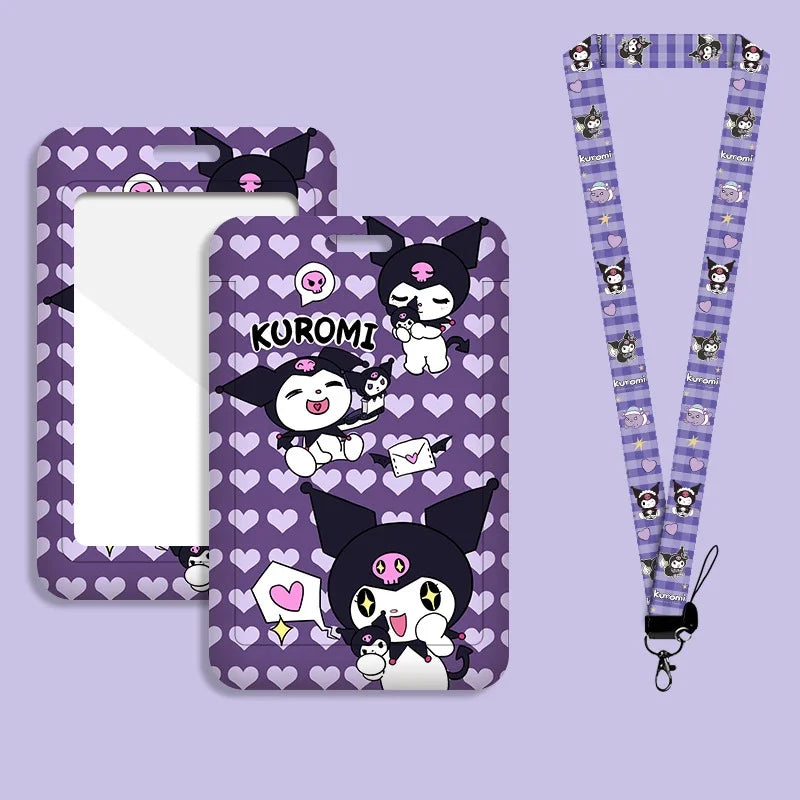 Cute Kuromi ID Badge Card Holder Lanyard Sanrio Girls Door Card Case Neck Strap Credit Card Holder Credentials Accessories Gift