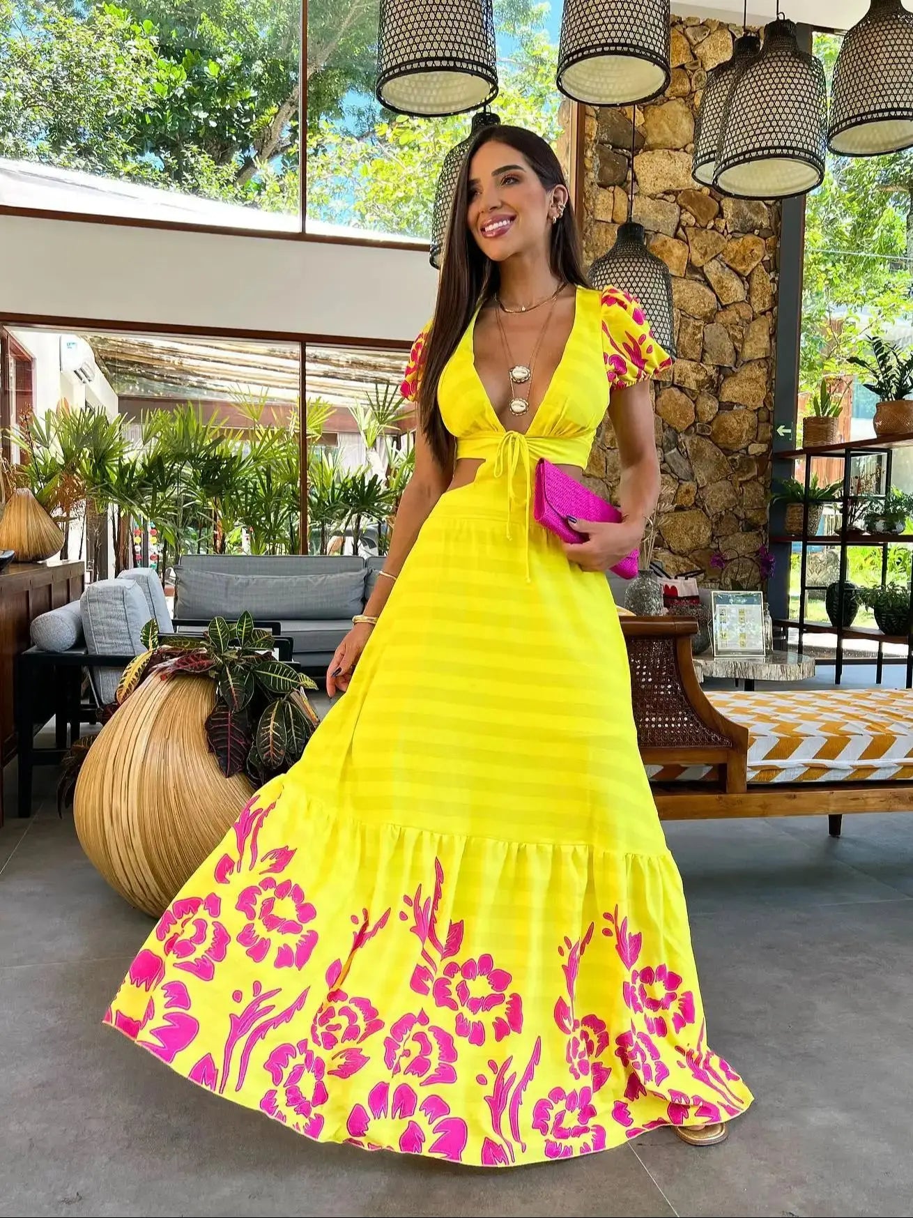New Bohemian Sexy Printed Women Dresses Halter Sleeveless Backless Naked Waist Long Dress Fashion Summer Beach Holiday Robe
