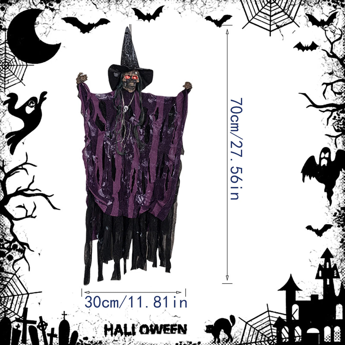 1PC Halloween Horror Props, Haunted House Decorations, Emitting Sound, Skull, Ghost Head, and Small Hanging Ghost