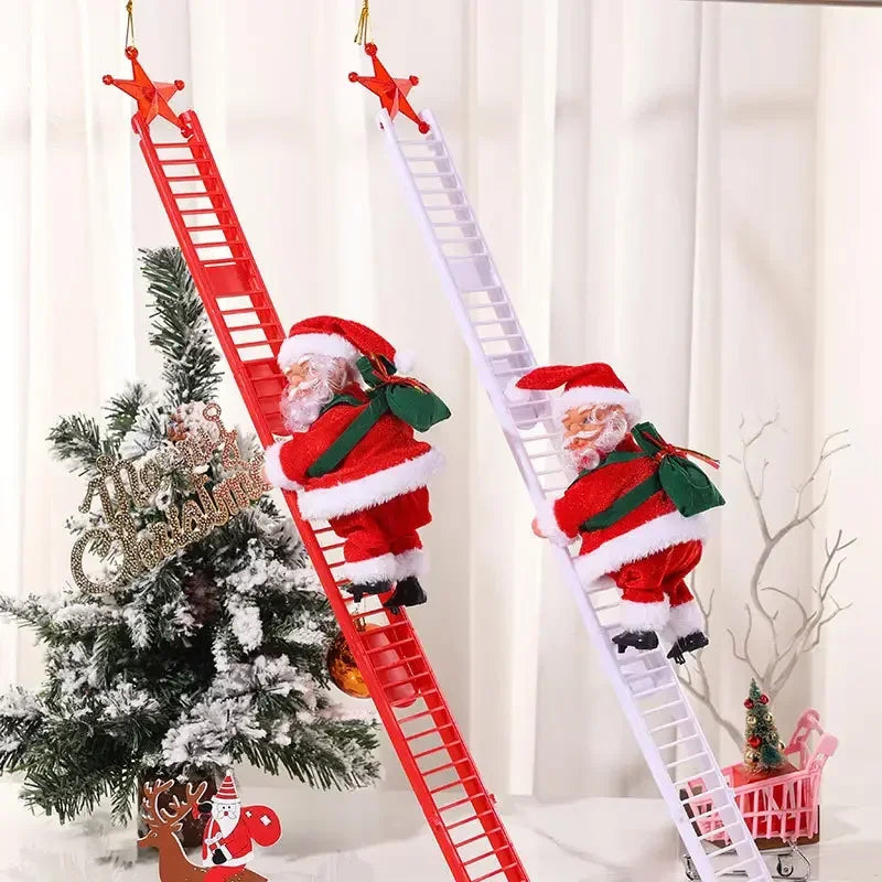 Electric Ladder Climbing Santa Claus Christmas Decoration Beads Figure Holiday Gift for Kids Outdoor Courtyard Store Party Decor