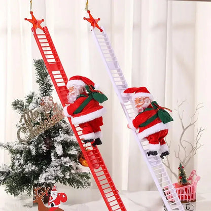 Electric Ladder Climbing Santa Claus Christmas Decoration Beads Figure Holiday Gift for Kids Outdoor Courtyard Store Party Decor