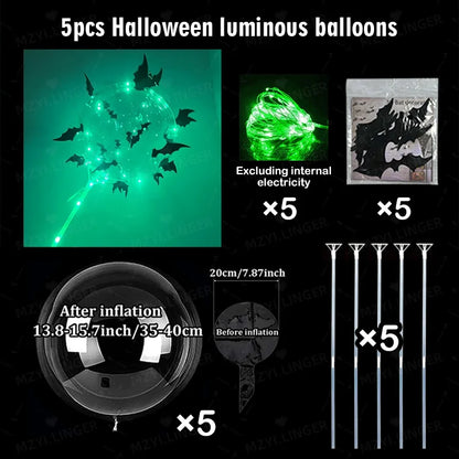 5pcs Halloween Glowing Balloon Set Transparent Bobo Balloon Bat Stickers Halloween Party Decoration Day of the Dead Decoration