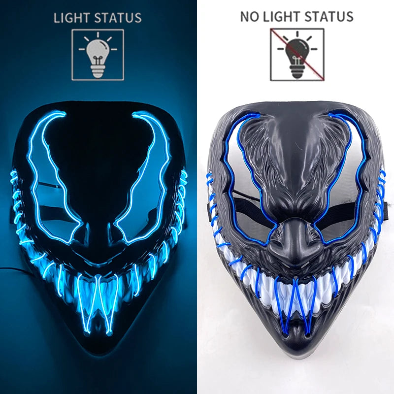 New Halloween Horror Party Mask Cosplay Movie Mask Neon LED Luminous Mask EL Cold Light Fluorescent Mask Masquerade Décor