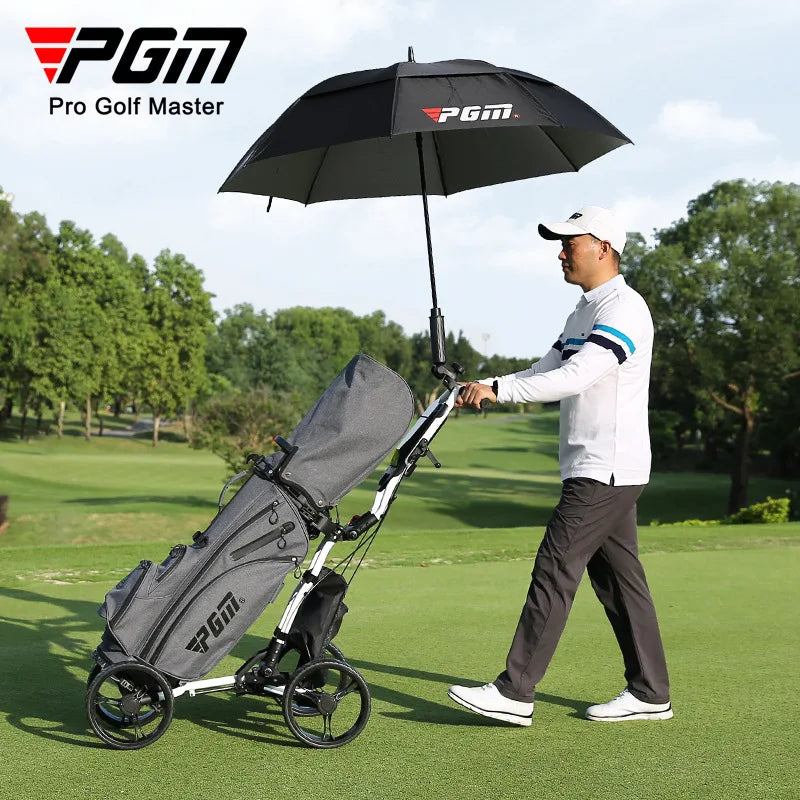 PGM Aluminium Alloy Trolley With Umbrella Holder Bottle Cage Fixing Rope Manual Brake Foldable Golf Bag Cart Four Wheels QC005