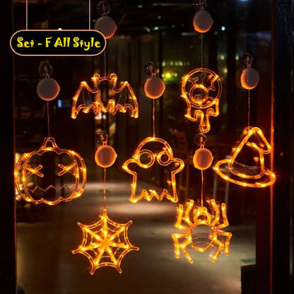 2025 Halloween LED Sucker Lamp Window Hanging Pumpkin Ghost Witch Hat Eye Ball Spider Decor for Home Party Scary Decorations