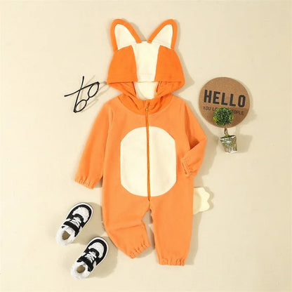 Cartoon Blue Orange Dog Costume for Toddler Baby Boys Girls Halloween Costume Hooded Ear Tail 1Piece Jumpsuit