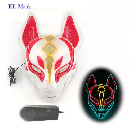 Anime Expro Decor Japanese Fox Mask Neon Led Light Cosplay Mask Game Theme Party Cos Dance DJ Payday Costume Props