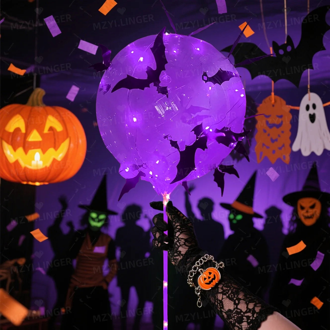 5pcs Halloween Glowing Balloon Set Transparent Bobo Balloon Bat Stickers Halloween Party Decoration Day of the Dead Decoration