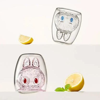 In-Stock Blind Box Labubu the Monsters Cheers Double Layered Glass Cup Cute Water Cup Handmade Decoration Model Birthday Gift