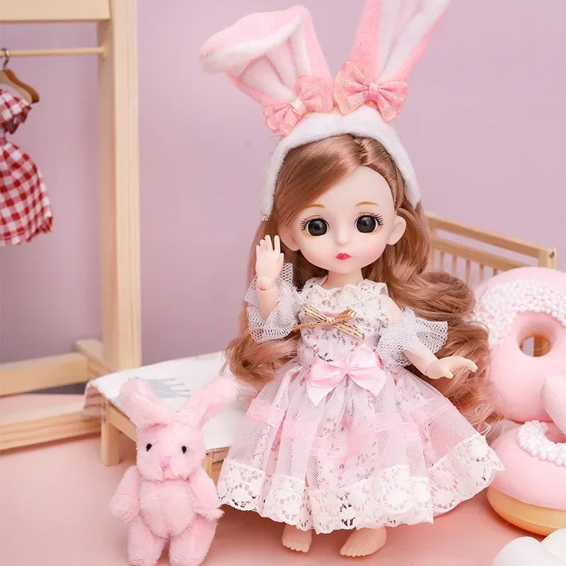 New 16 Cm BJD Mini Doll 13 Movable Joint Girl Baby 3D Big Eyes Beautiful DIY Toy Doll With Clothes Dress Up 1/12 Fashion Doll