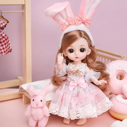 New 16 Cm BJD Mini Doll 13 Movable Joint Girl Baby 3D Big Eyes Beautiful DIY Toy Doll With Clothes Dress Up 1/12 Fashion Doll