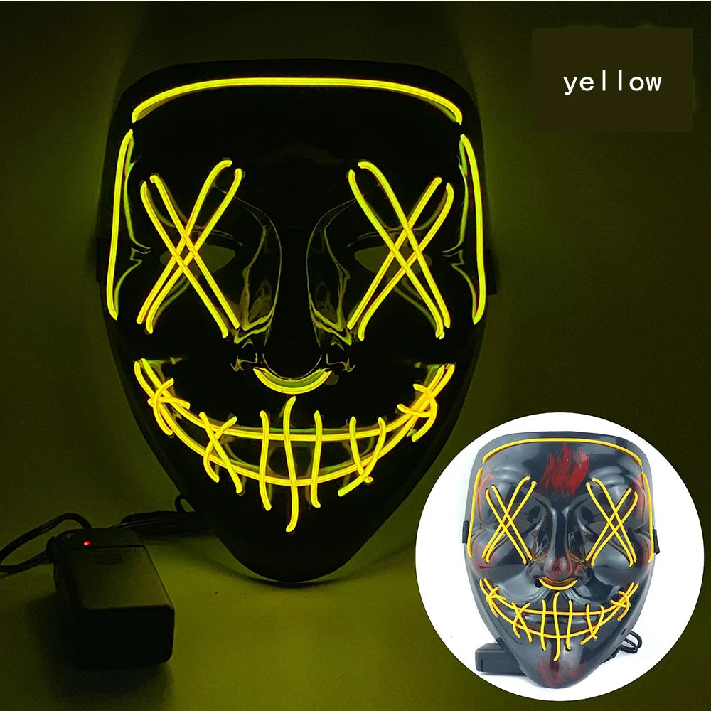 New 2025 Hot Wireless Halloween Neon Led Purge Masquerade Carnival Party Masks Light Luminous in the Dark Cosplay