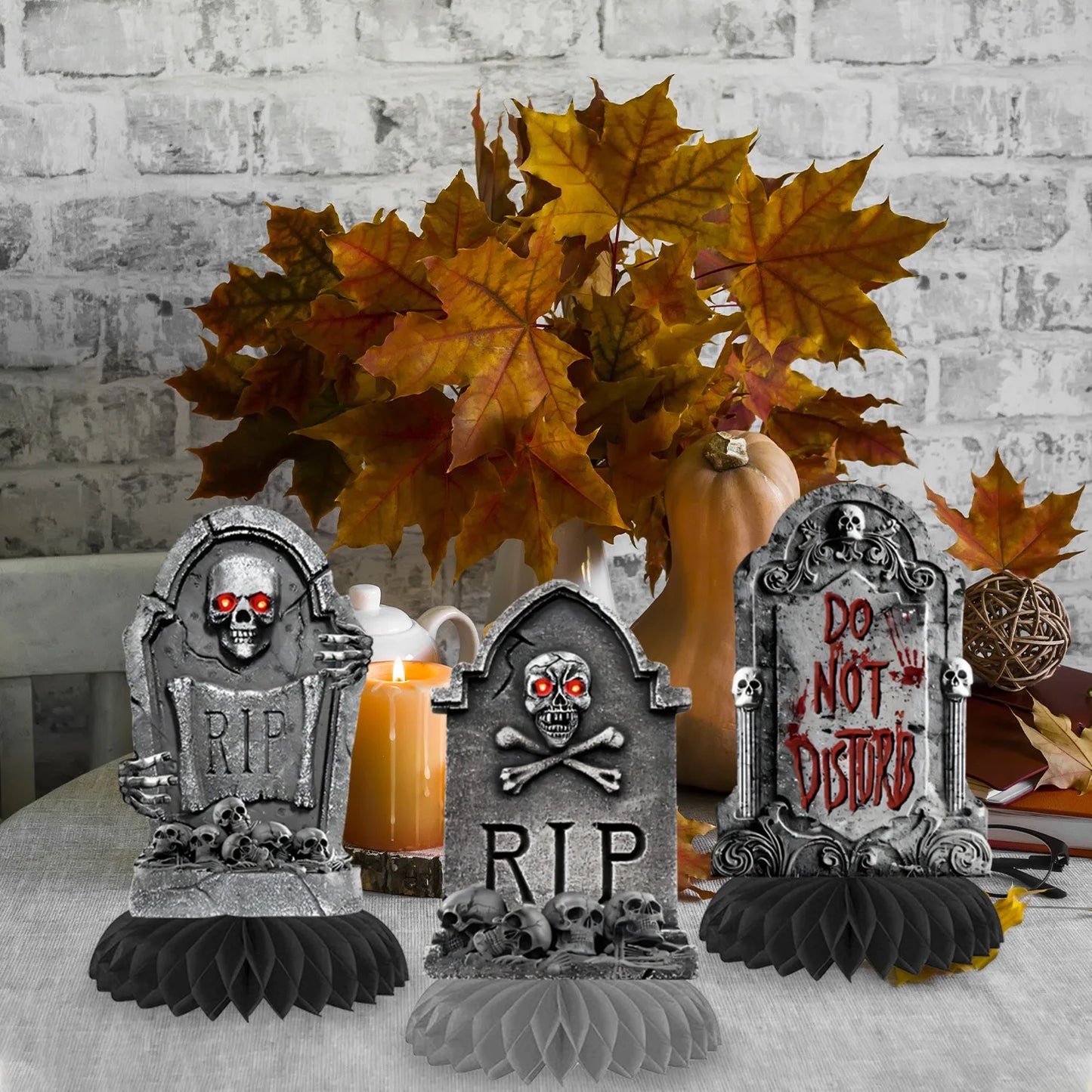 8pcs Halloween Tombstone Honeycomb Decoration, Halloween Party Decoration, Home Decoration, Dining Table Decoration