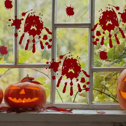 Halloween Decorations Window Stickers Reusable Bloody Handprint Footprint Horror Sticker Scary Realistic Tattoo Stickers Decors