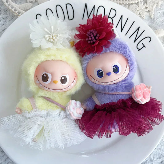 Mini Labubu Clothes Ballet Dress Wiht Handband for 10.5cm Labubu V4 Doll Clothes Outfit Accessories Ropa Labubu