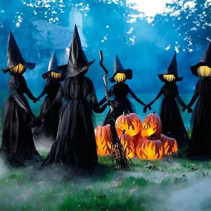 Light-Up Witches With Stakes Halloween Decorations Outdoor Holding Hands Screaming Witches Sound Activated Sensor Decor Props