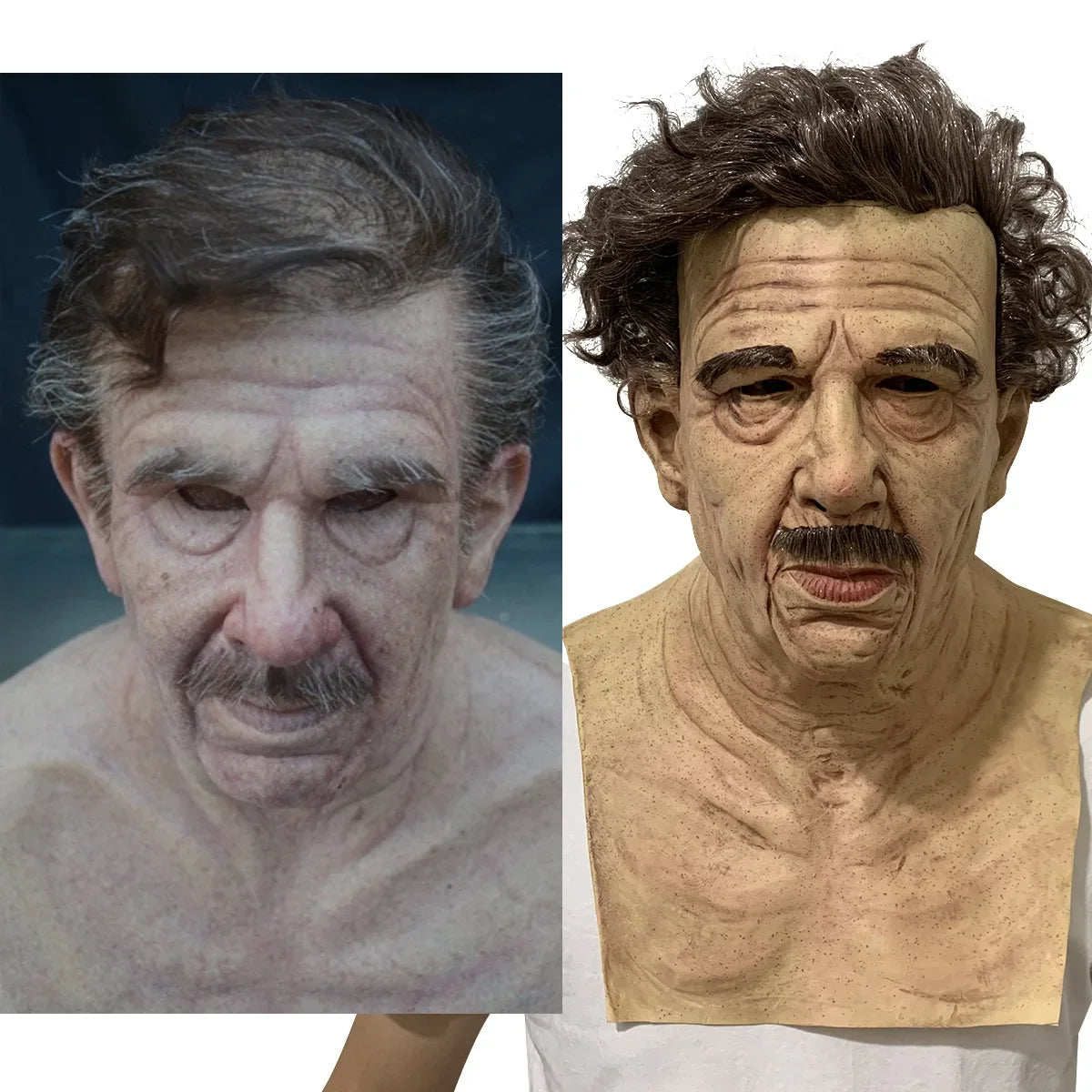 American TV Series Deadly Poison Master Old White Mask Bald Old Man Latex Head Cover Halloween Cosplay Funny Prop