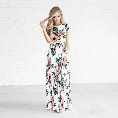 Women Summer Floral Print Maxi Dress 2024 LOOSE White Boho Beach Dress Women Vintage Evening Party Long Dress Vestidos Female