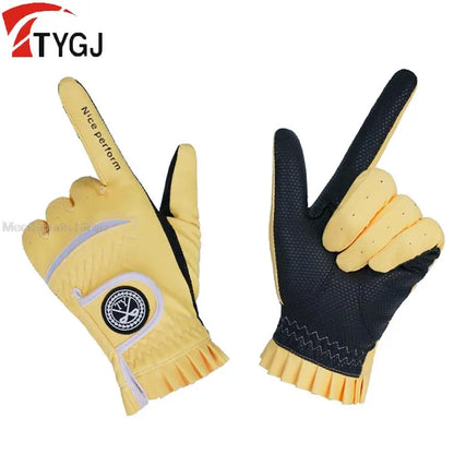 Ttygj 1 Pair Golf Gloves Woman PU Leather Soft Gloves Ladies Anti-Slip Granules Sports Mittens Elegant Right Left Hand Golf Aids