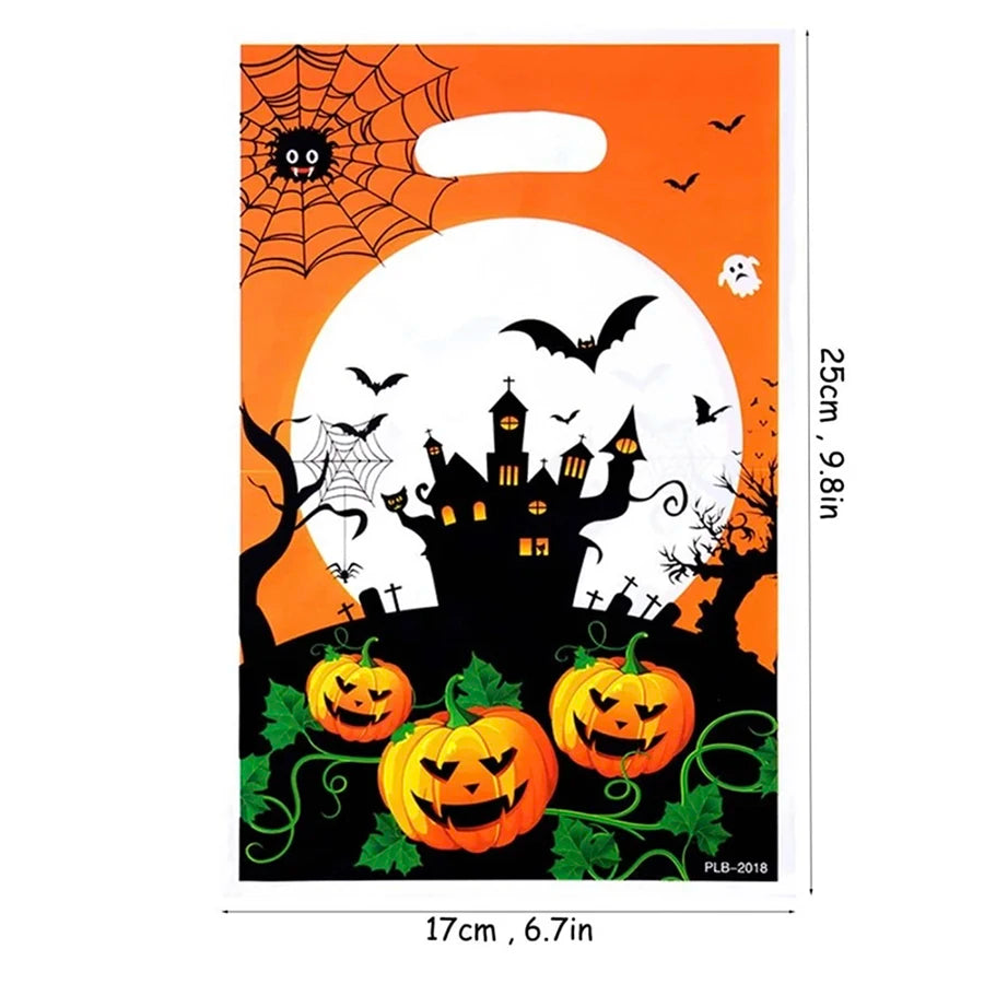 50pcs/10pcs Halloween Candy Gift Bags Pumpkin Halloween Trick or Treat Party Favors Snack Cookie Wrapping Bags