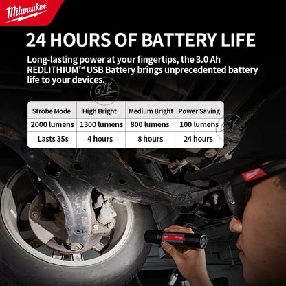 Milwaukee L4 FL2000-301 REDLITHIUM™ USB Rechargeable Slide Focus Flashlight 2,000 LUMENS With Fast Beam Control