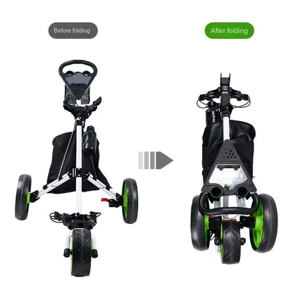 Golf Push Cart - 3 Wheel Golf Cart for Easy Transport & Storage Foldable, Detachable, Quick to Open&Close, With Foot Brake