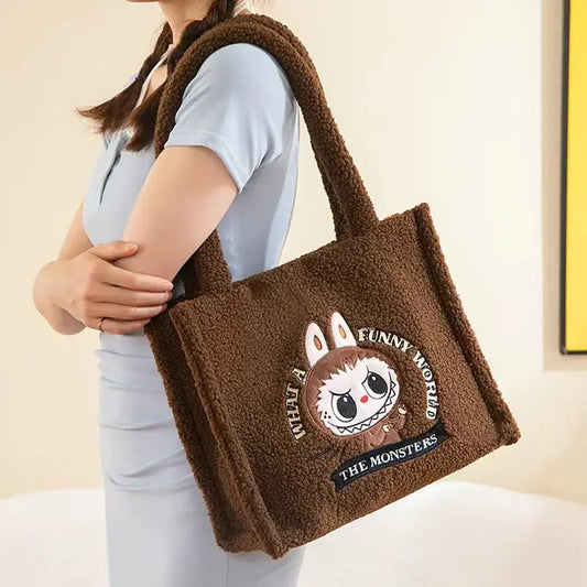 New Labubu Shoulder Bag Cartoon Large Capacity Handbag Plush Toy Bag Student Crossbody Bags the Monsters Outdoor Travel Use